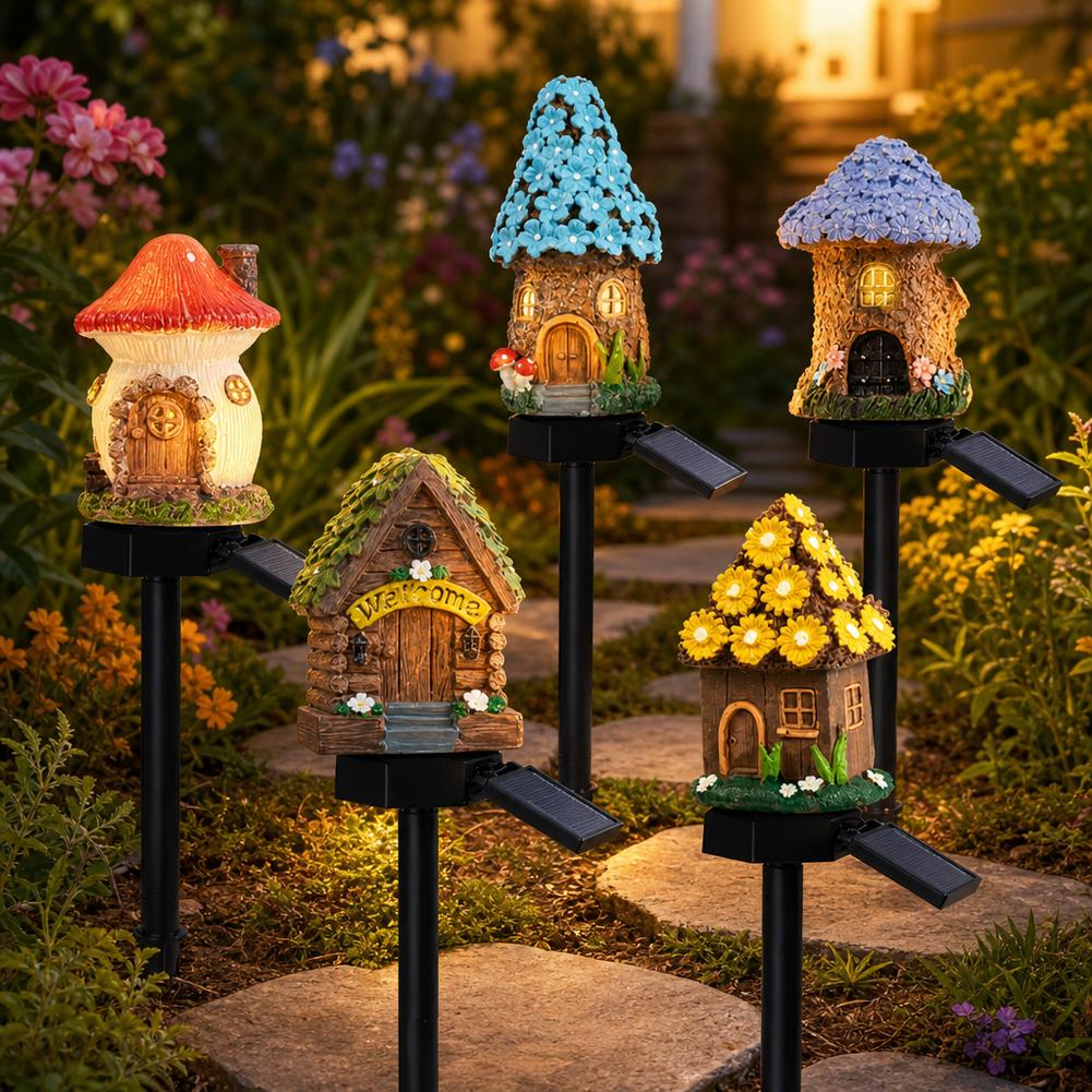 Renewable Energy House - LED Solar-Gartenleuchte, Miniatur-Feenhaus, Solarbetriebene Außendekoration, LED-Gartenlampe,
