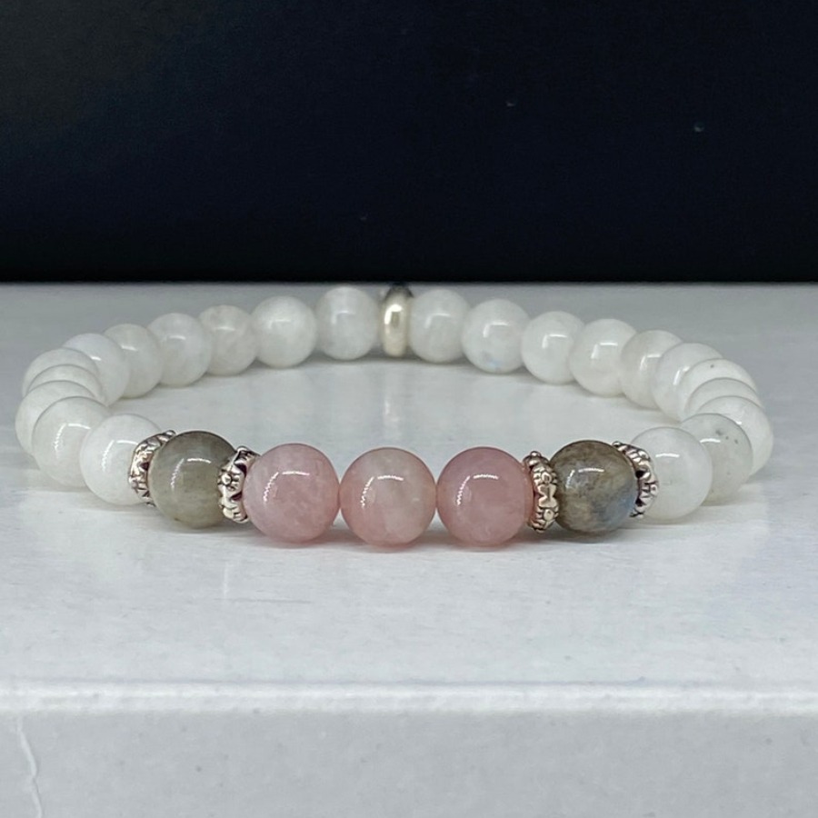 Renewable Energy Lab - New Moonstone, Labradorit und Rosenquarz-Armband, ruhig,